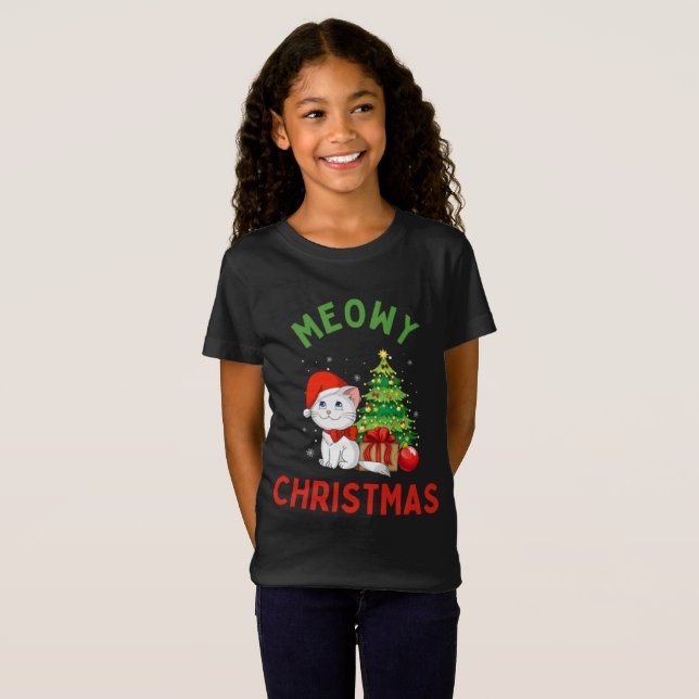 Meowy Navidades Fine Jersey Cat T-Shirt (Anverso completo)