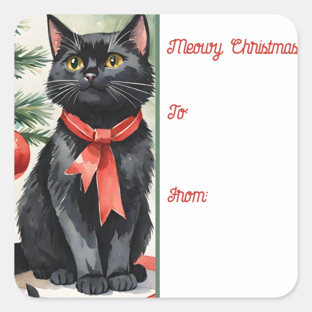 Meowy Navidades Gatito con etiqueta de regalo de f (Anverso)