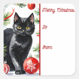 Meowy Navidades Kitten Watercolor Gift Etiqueta