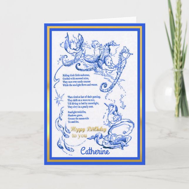 Merbaby con caballitos de mar y tarjeta de cumplea (Anverso)