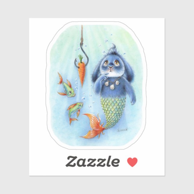 Merbunny Pegatina Mermaid Fish Benny Blue Bunny (Hoja)