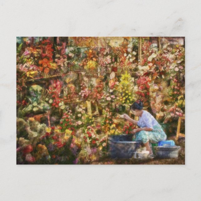 Mercado de flores Nueva Delhi Postales de arte de  (Anverso)