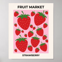 Mercado de frutas Fresas rosadas Resumen de arte a