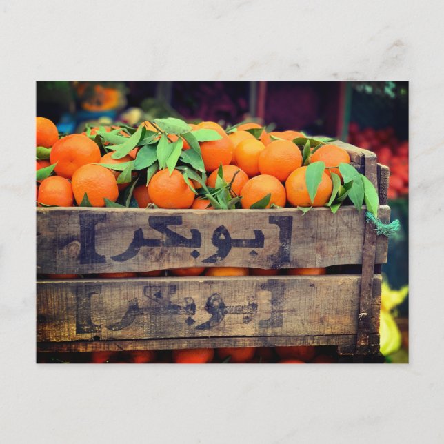 "MERCADO MARROQUÍ, TARJETA FOTOGRÁFICA DE NARANJAS (Anverso)