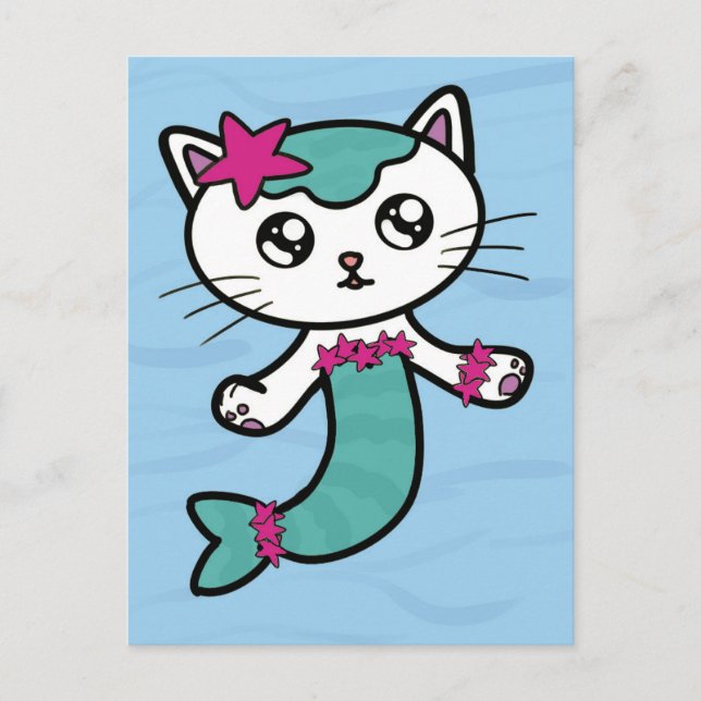 Mercat Mermaid gato lindo postal (Anverso)