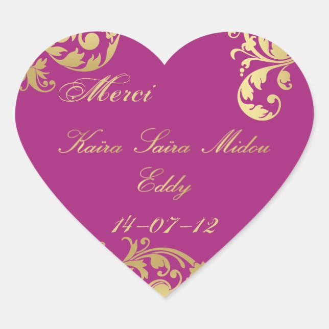Merci Seal - Fuschia & Gold Boda Floral Pegatina (Anverso)