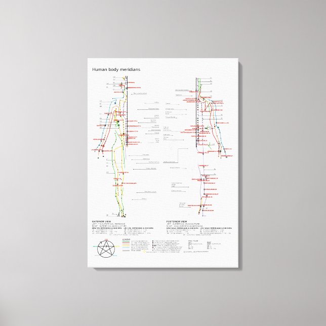 Meridianos chinos esquemáticos de lienzo (Anverso)