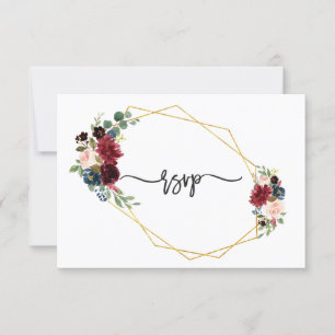 Merlot Azul Marino Floral Dorado Marco Boda RSVP