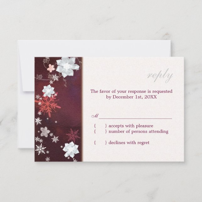 Merlot y White Floral Winter Wedding RSVP (Anverso)