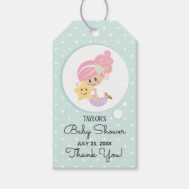 Mermaid Baby Shower Gift Etiqueta Pink Hair Light 