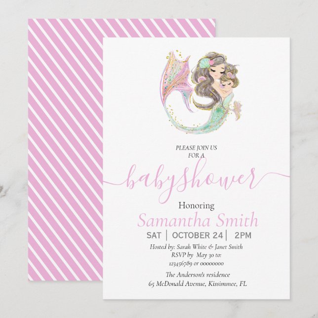 MERMAID BABY SHOWER SEA PINK Invitación (Anverso / Reverso)