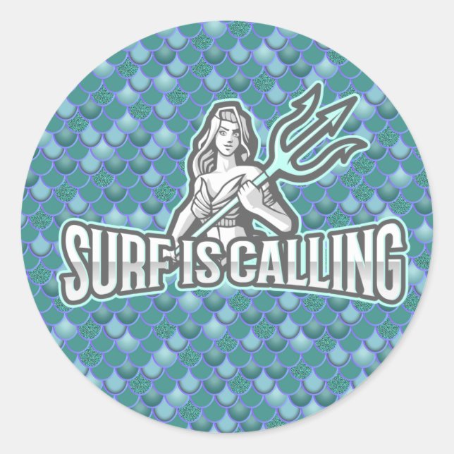 Mermaid Cute azul Classic Round Pegatina (Anverso)