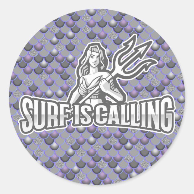 Mermaid Cute Gray Classic Round Pegatina (Anverso)