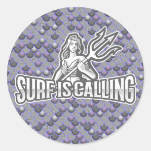 Mermaid Cute Gray Classic Round Pegatina