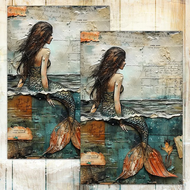 MERMAID EN PAPEL DE TEJIDO DE MEDIOS MEZCLADOS (MERMAID IN MIXED MEDIA DECOUPAGE TISSUE PAPER)