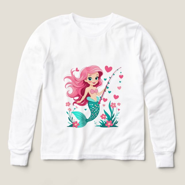Mermaid Fishing Fun – Kids’ Long Sleeve Tee (Diseño frontal)