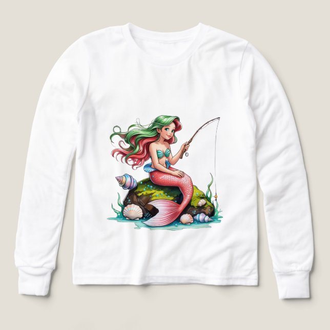 Mermaid on Rock – Kids’ Long Sleeve Tee (Diseño frontal)