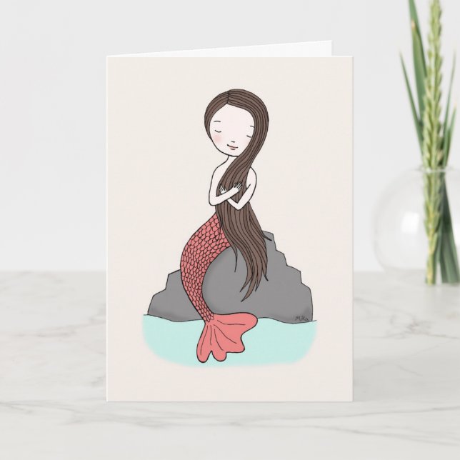 Mermaid Pensando En Ti Tarjeta De Amor De Sirena (Anverso)