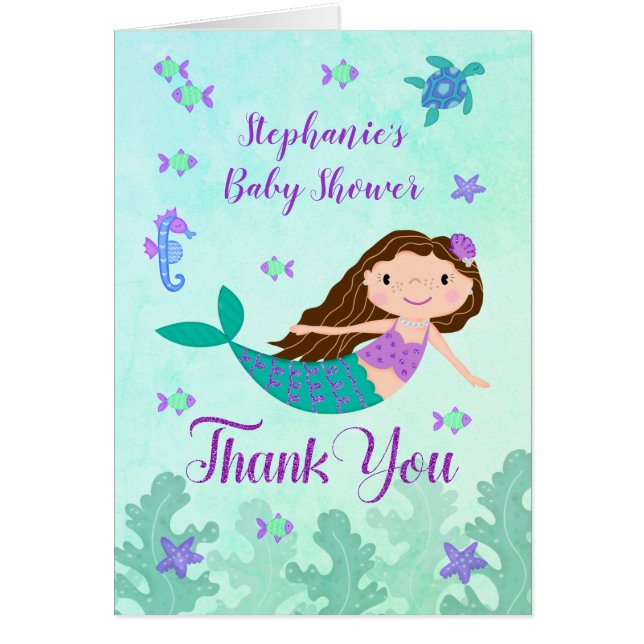 Mermaid Purple Purpurina Baby Shower Gracias (Frente)
