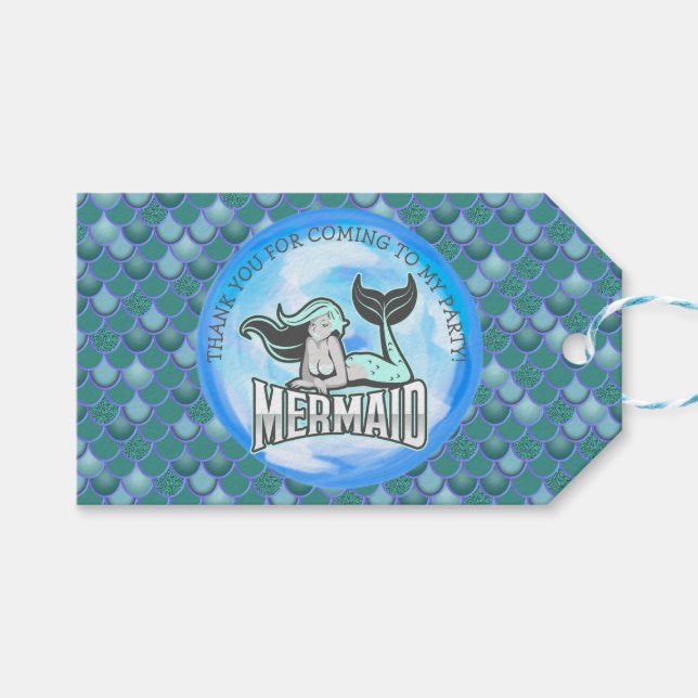 Mermaid Sea Green Gracias Etiqueta De Regalo (Frente (Horizontal))