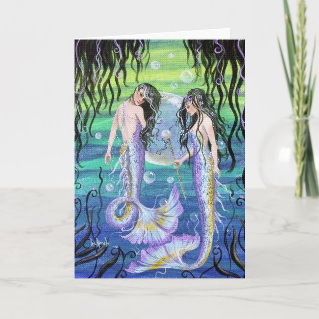 Mermaid Sisters Sea Kelp artista imprimir tarjeta  (Anverso)