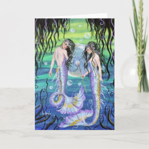 Mermaid Sisters Sea Kelp artista imprimir tarjeta