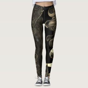Mermaid Steampunk Negro+Blanco Leggings Ajustados