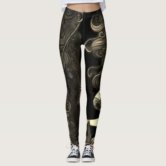 Mermaid Steampunk Negro+Blanco Leggings Ajustados  (Anverso)