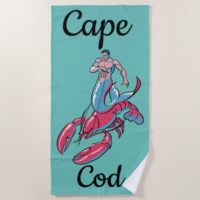 Merman Riding Lobster Beach Toalla (Anverso)