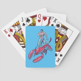 Merman Riding Lobster Jugando Cartas