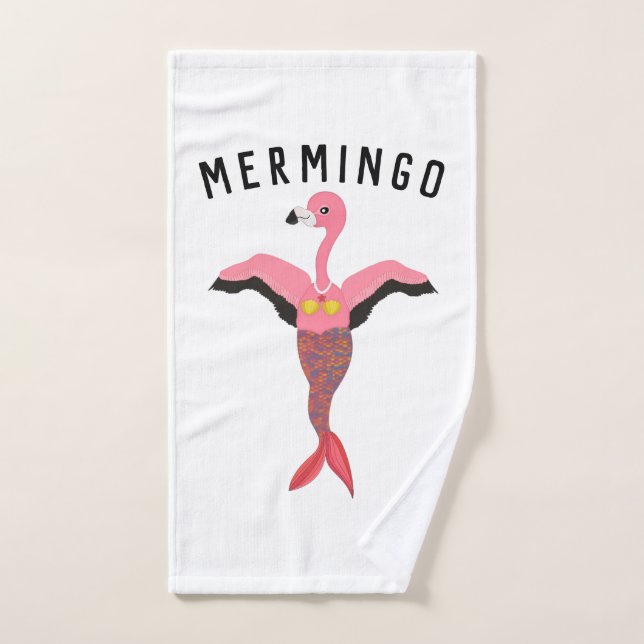 Mermingo gracioso: Toalla de mano Flamingo-Sirena (Toalla de mano)