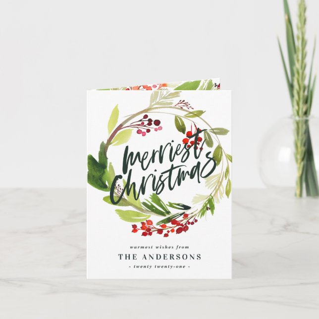 Merriest Navidades acuarela foliación tarjeta de f (Anverso)