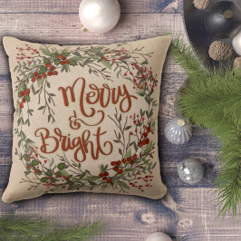 Merry Bright Berry Wreath Cojín decorativo de la i