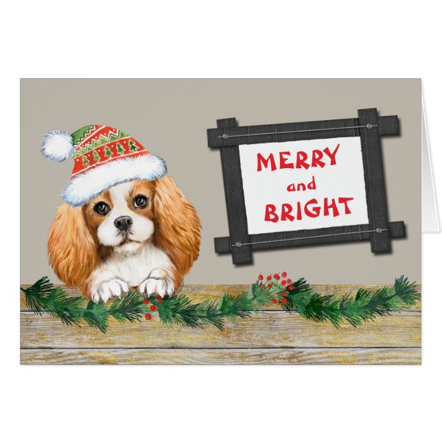 Merry Bright Cavalier King Charles Spaniel Holiday (Anverso (Horizontal))