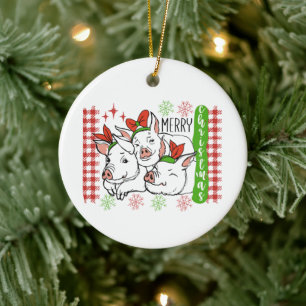 Merry bright cerdos de campo Vacaciones Ornamento 