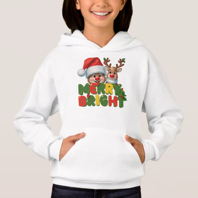 Merry & Bright Kids Pullover Hoodie - Cute Santa (Anverso)