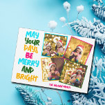 Merry Bright Navidades 4 Tarjeta magnética de Coll<br><div class="desc">Cuidadas y alegres tarjetas magnéticas de vacaciones de fotos familiares con una colorida cadena de luces de Navidades envueltas alrededor de la fotografía de tus hijos. Que tus días sean amargos y brillantes escritos en negrita, desde azul claro hasta el nombre de tu familia en rosa caliente sobre imanes. Un...</div>