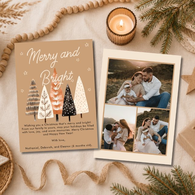 Merry & Bright Simple Tan Multi Foto Navidad  (Subido por el creador)