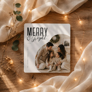 Merry & Bright Tarjeta de Foto de Navidad Elegante