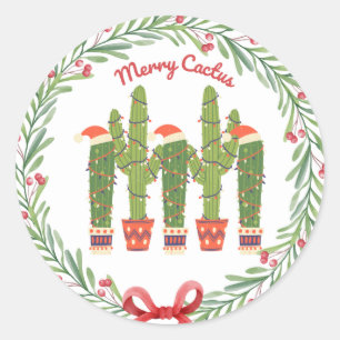 Merry Cactus Round Pegatina
