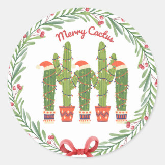 Merry Cactus Round Pegatina