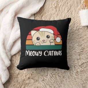 Merry Catmas Funny Cat Navidades Pun Cojín decorat