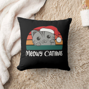Merry Catmas Funny Cat Navidades Pun Cojín decorat