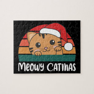 Merry Catmas Funny Cat Navidades Pun Jigsaw Puzzle