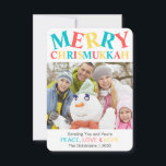 Merry Chrismukkah Foto Paz, Amor y Esperanza Perso<br><div class="desc">Fun tarjeta de fotos personalizado azul pastel,  rojo y amarillo Merry Chrismukkah con tu saludo personalizado,  Paz,  Amor y Esperanza y tu nombre en una fuente divertida. Chrismukkah es donde la gente celebra a los Navidades y a Hanukkah juntos. Es una gran manera de celebrar para las familias interreligiosas.</div>
