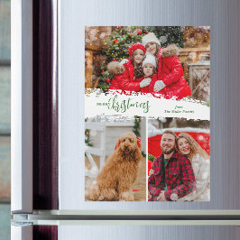 Merry Christmas 3 Photo Magnetic Holiday Card