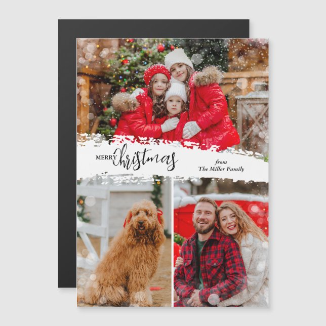 Merry Christmas 3 Photo Magnetic Holiday Card (Anverso/Reverso)