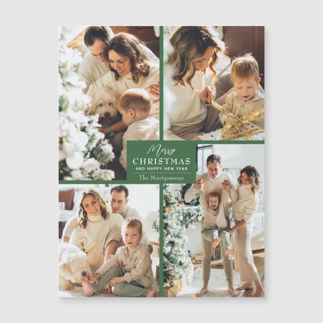 Merry Christmas 4 Photo Collage Magnetic Card (Anverso)