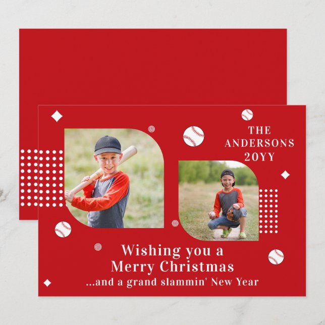 Merry Christmas Baseball Sport 2 Photo Family (Anverso / Reverso)