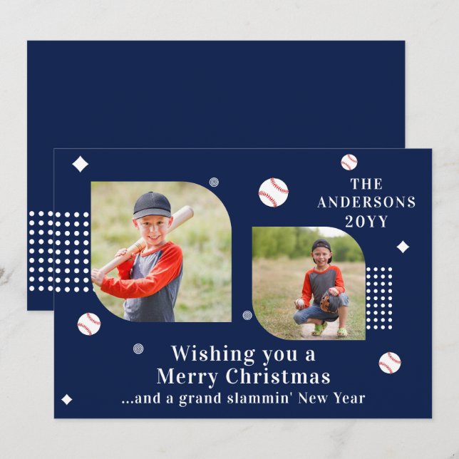 Merry Christmas Baseball Sport 2 Photo Family (Anverso / Reverso)